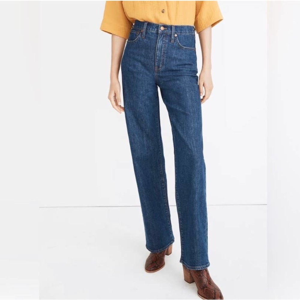 Women's Madewell Jeans Slim Wide Leg Blue Stretch 5 Pocket Dark Wash Denim 25